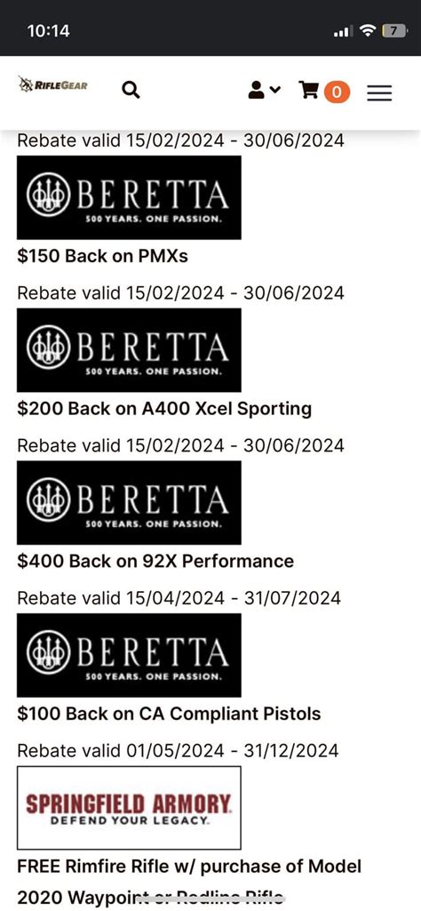 $100 Rebate Beretta Handguns RifleGear : r/CAguns