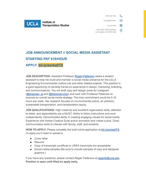 JOB ANNOUNCEMENT: SOCIAL MEDIA ASSISTANT, UCLA Institute of ...
