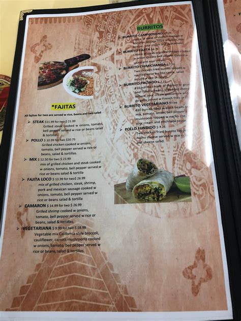 Menu at 4 Tacos Locos restaurant, Greenville