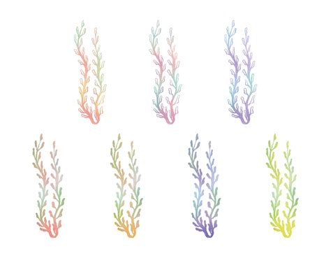 Set of Gradient Seaweeds Coral Underwater Pastel Watercolor Graphics 01 ...