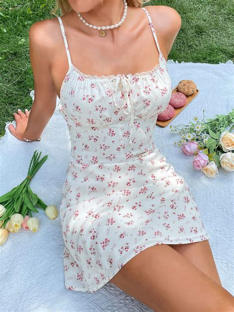 Breezaya Ditsy Floral Print Lace Trim Knot Front Cami Dress in 2025 ...