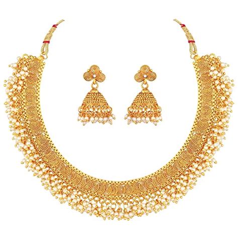 Peora Traditional Gold Plated Brass Alloy Rice Pearl Studded Festive ...