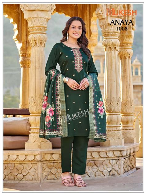 Mukesh Anaya Gadhwal Silk Embroidery Work Kurti Pant And Dupatta