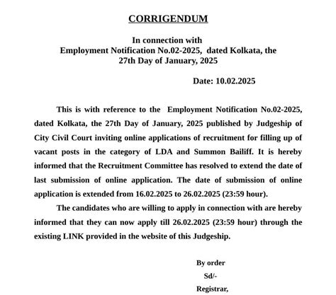 Kolkata City Civil Court Recruitment 2025, Last Date Extended Apply ...