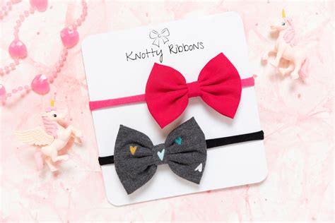 Heart Bow Headband Set - Pink & Gray – Knotty Ribbons