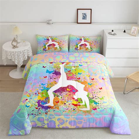 Amazon.com: Gymnastics Silhouette Comforter Set,Rainbow Watercolor ...
