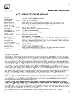 TIAA-CREF Retirement Account Enrollment Form - Blank Fillable Template ...