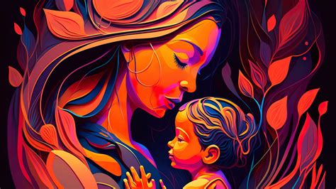 Mother's Day Wallpaper 4K, Child, Mother, AI art, Mom