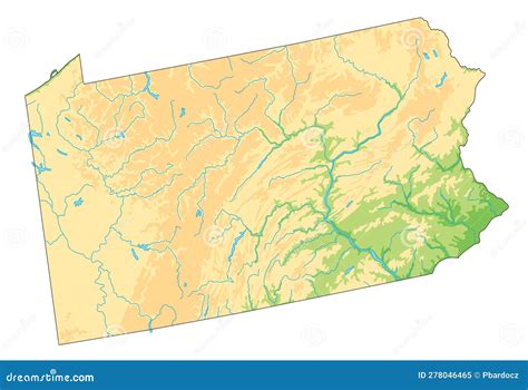 Detailed Pennsylvania Physical Map With Labeling. Cartoon Vector ...