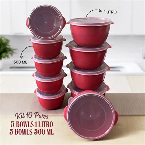 Kit With 10 Bowls (5 Of 1 Liter And 5 Of 500 ML) Tapoer Lunch Box ...