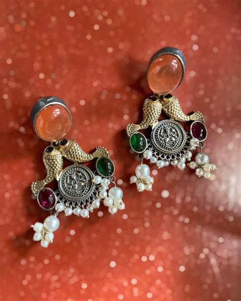Meenavati | Silver Plated | Dual Tone Kemp Statement Earrings ...