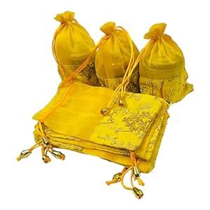 KRIWIN Pack of 10 Women's Silk Drawstring Closure Embroided Gift Potli ...