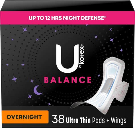 Amazon.com: U by Kotex Balance Ultra Thin Overnight Pads with Wings, 38 ...