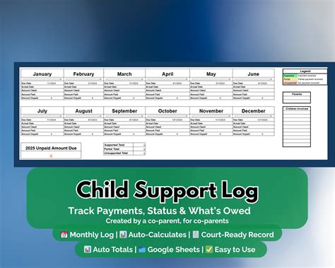 Child Support Payment Tracker - Editable Google Sheets Log – Vestarah