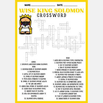WISE KING SOLOMON crossword puzzle worksheet activity by Mind Games Studio