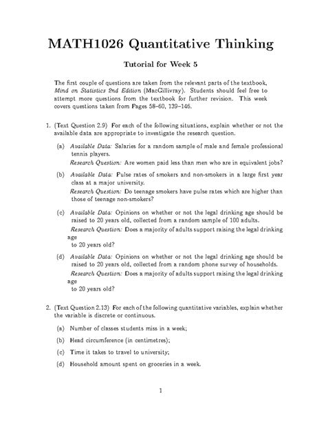 Week5 Tute Sheet 23 - MATH1026 Quantitative Thinking Tutorial for Week ...