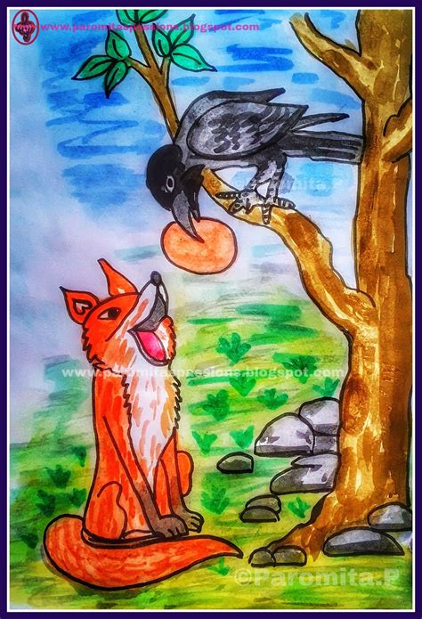 Hindi Story - Foolish Crow and Cunning Fox | Cunning fox, Crows drawing ...