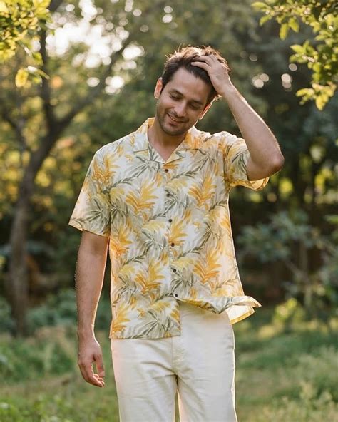 Golden Palms - Sanganeri Print - Unisex Pure Cotton Cuban Collar Shirt ...