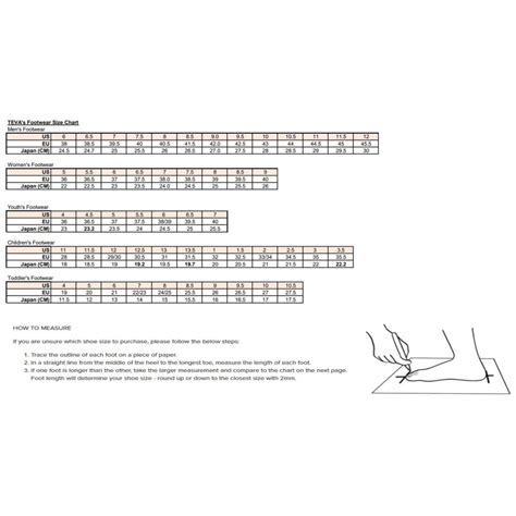 Teva Shoe Size Chart - ShoeChartPrintables.com