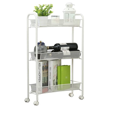 1208S 3-Tier Mesh Rolling Kitchen Cart with 3 baskets Slim Slide Out ...
