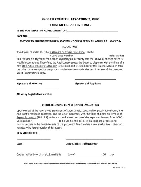 Fillable Online PROBATE COURT OF LUCAS COUNTY, OHIO JUDGE JACK R ...