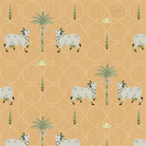 Wall Paper - Classic Pichwai Theme - Cows & Banana Pattern – Trove ...