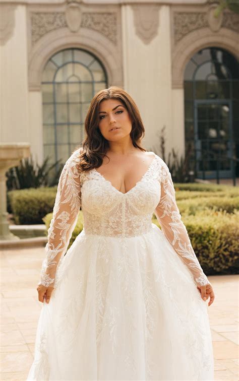 Sparkling Long Sleeve A-Line Plus Size Wedding Dress - D3700+ | Curvy ...