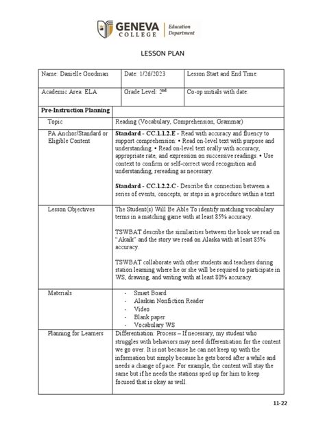 Reading Lesson Plan Examples 的图像结果