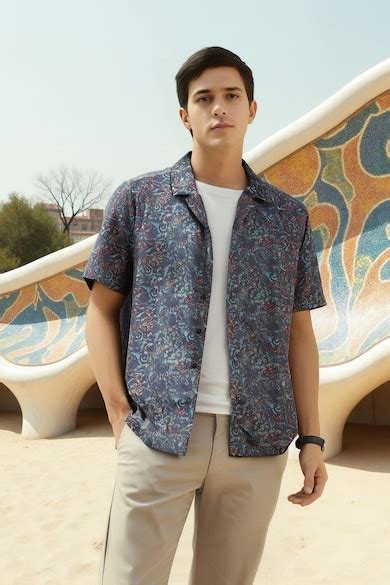Buy Men Navy Print Half Sleeves Casual Shirt Online - 40016898 | Louis ...