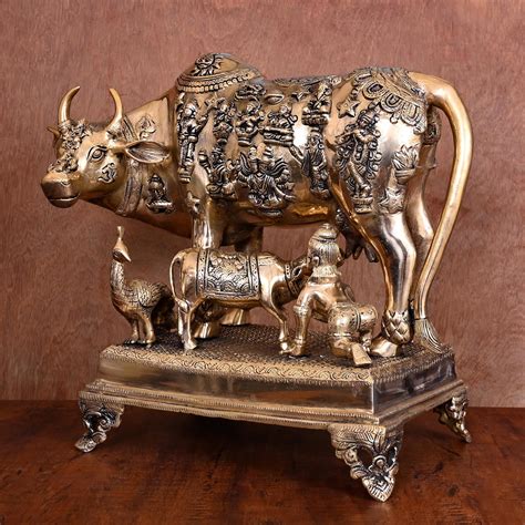 Brass Cow With Calf & Laddu Gopal Idol (16.5 Inch) – Velan Store
