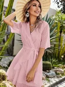 Swiss Dot Wrap Belted A-line Dress | SHEIN EUR