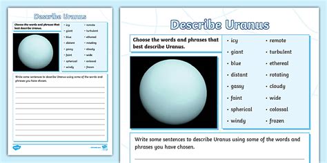 Describe Uranus Worksheet - Twinkl Planets