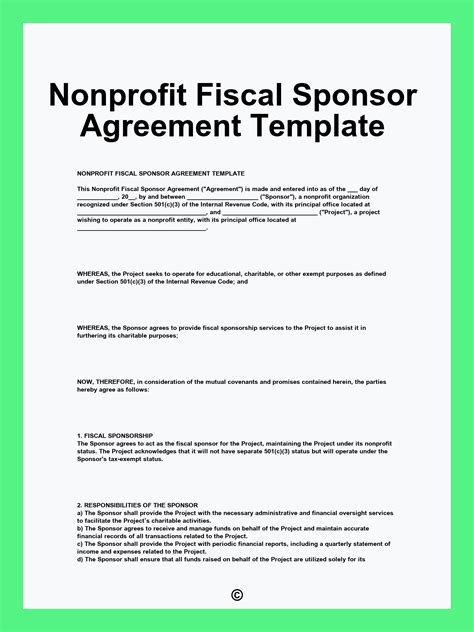 Nonprofit Fiscal Sponsor Agreement Template