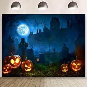 Halloween Backdrop 10x8ft Scary Cemetery Graveyard Castle Moon Night ...