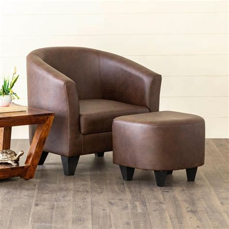 Buy Seaford Faux Leather 1-Seater Sofa Chair with Ottoman - Brown from ...