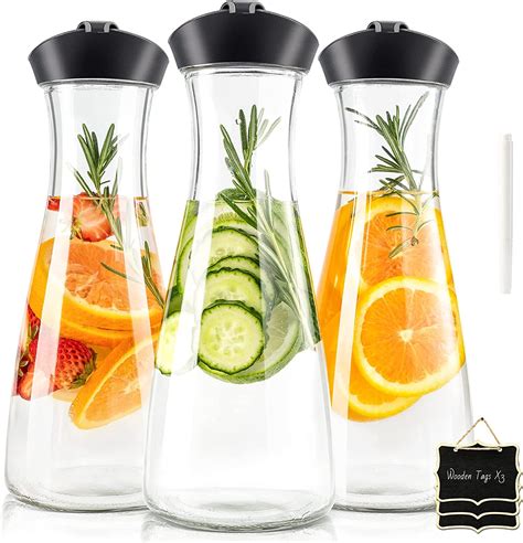 Amazon.com: Glass Carafe Pitcher - HIHUOS 34oz Water Carafe Set for ...