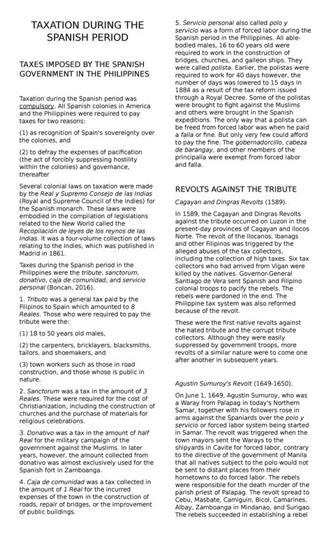 Taxation During THE Spanish Period 1 - TAXATION DURING THE SPANISH ...