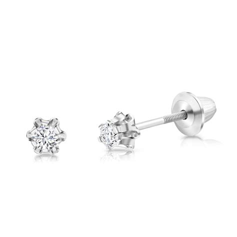 Children's Diamond Stud Earrings Screw Back .14TCW | 14K White Gold ...