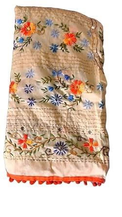 Buy Handcrafted Embroidered Cotton phulkari Dupatta with Pom Pom Trim ...