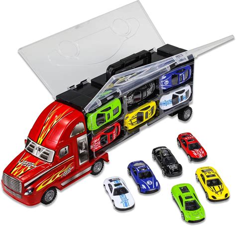 Buy Kid Fun 7pc Thunder Wheels Toy Truck Diecast Race Car Carrier Set ...