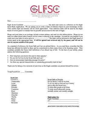 Fillable Online Eagle Scout Candidate has used your name as a reference ...