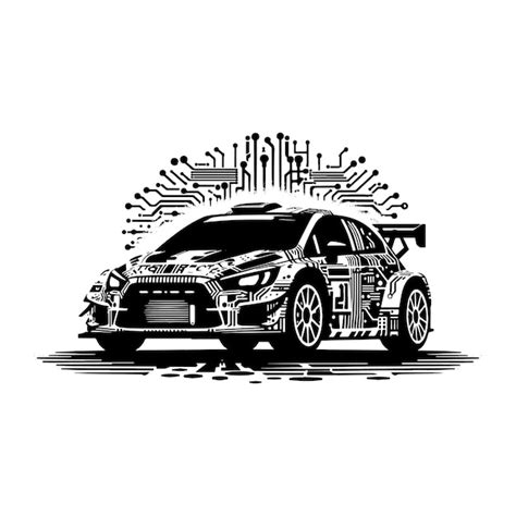 Rally car silhouette in cyberpunk black and white illustration ...