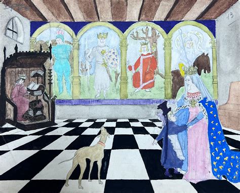 Josine Vignon - Mid Century French Illustration Mythical Kings and Queens Interior Sketch For ...