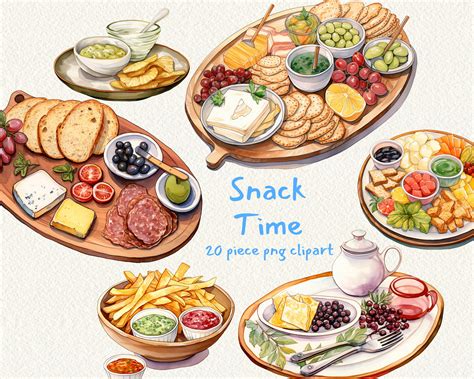 Snack Time Digital Printable Clipart Bundle in PNG Format Transparent ...