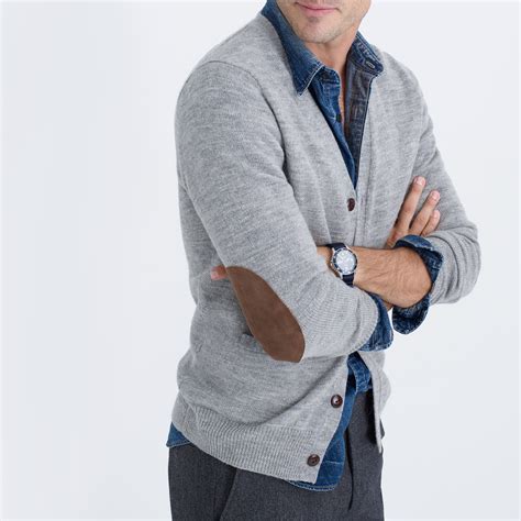 J.Crew Rustic Merino Elbow-patch Cardigan Sweater in Gray for Men - Lyst