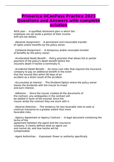 Primerica UCanPass Practice 2023 Questions and Answers with complete ...