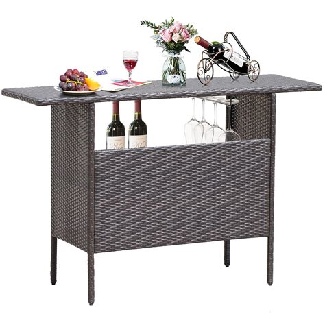 FANTASK Rattan Bar Counter, Outdoor Patio Rattan Wicker Bar Counter ...