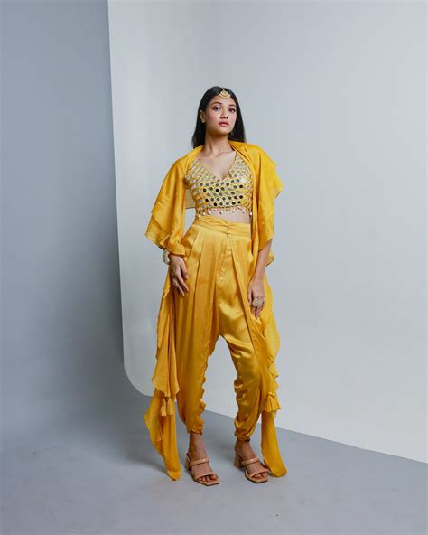 Yellow Modal Satin & Cotton Silk Dhoti Set – Ria Shah Label