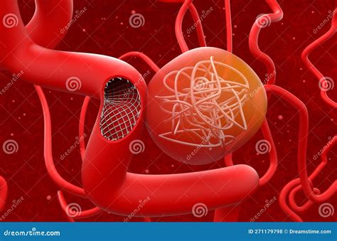 Aneurysm Treat with Mesh Stent and Coils (section) - 3d Illustration Closeup View Stock ...