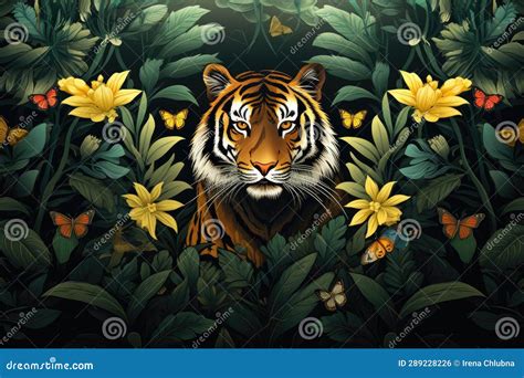 Jungle Pattern Concept with Tiger, Illustration Stock Illustration ...